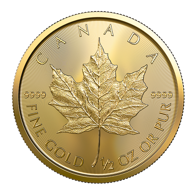 A picture of a 1/2 oz Gold Maple Leaf Coin (2023)